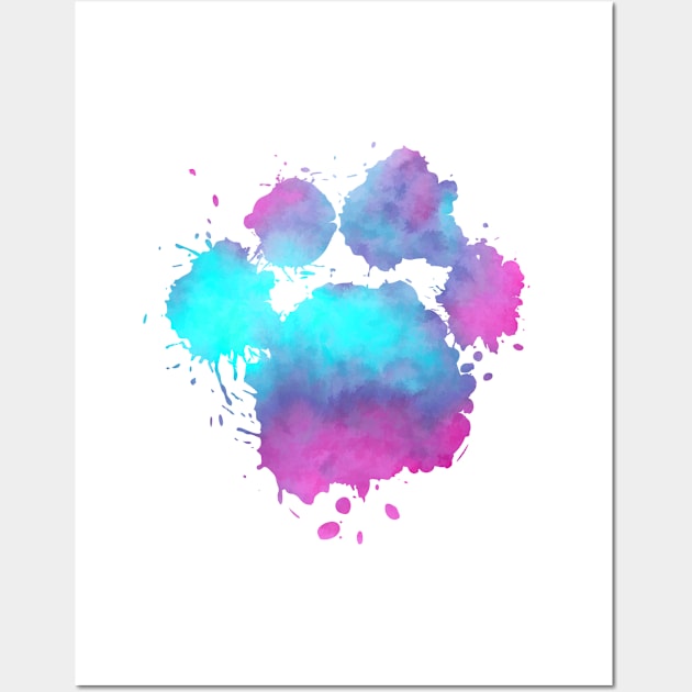 Watercolor pink and blue cute colorful dog paw - Dog Lover Owner Gift Wall Art by My Furry Friend